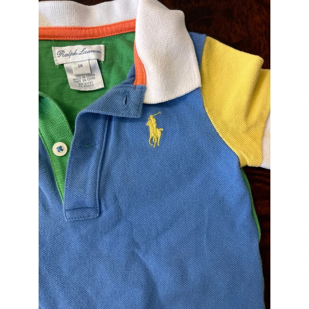 Ralph Lauren Baby Boy Colorblock Polo Romper Blue Green Orange Yellow 6M